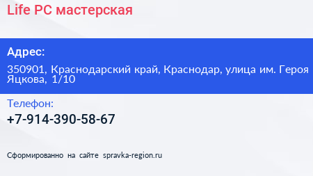 Life PC мастерская - визитка