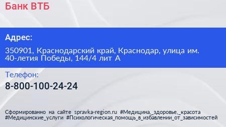Банк ВТБ - визитка
