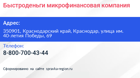 Быстроденьги микрофинансовая компания - визитка