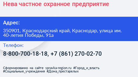 Нева частное охранное предприятие - визитка