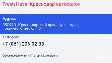 Fresh Haval Краснодар автосалон - визитка