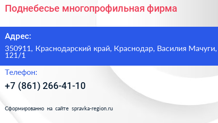 Поднебесье многопрофильная фирма - визитка