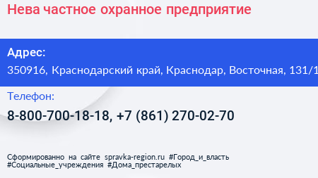 Нева частное охранное предприятие - визитка
