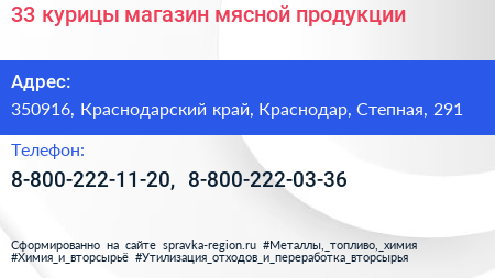 33 курицы магазин мясной продукции - визитка