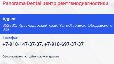 Panorama Dental центр рентгенодиагностики - визитка