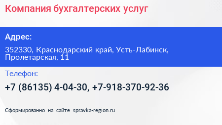Компания бухгалтерских услуг - визитка
