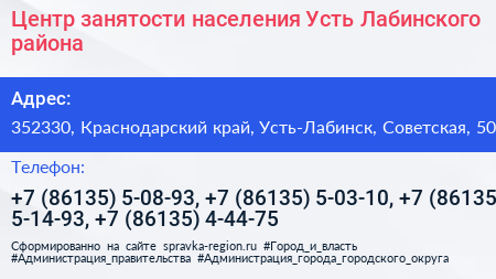 Центр занятости населения Усть Лабинского района - визитка
