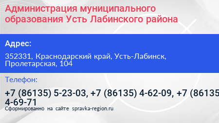 Администрация муниципального образования Усть Лабинского района - визитка