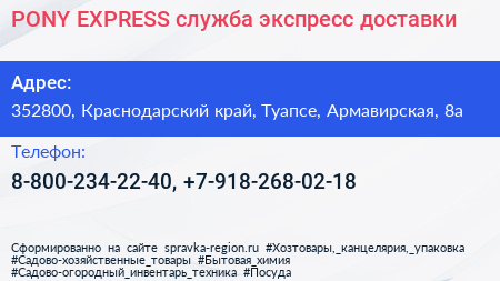 PONY EXPRESS служба экспресс доставки - визитка
