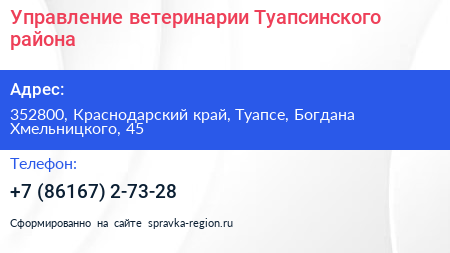 Управление ветеринарии Туапсинского района - визитка