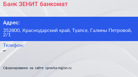 Банк ЗЕНИТ банкомат - визитка