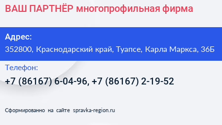 ВАШ ПАРТНЁР многопрофильная фирма - визитка