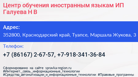 Центр обучения иностранным языкам ИП Галуева Н В  - визитка