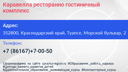Каравелла ресторанно гостиничный комплекс - визитка