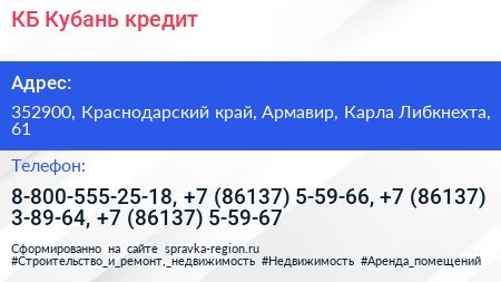 КБ Кубань кредит - визитка
