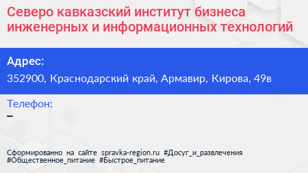 Северо кавказский институт бизнеса инженерных и информационных технологий - визитка