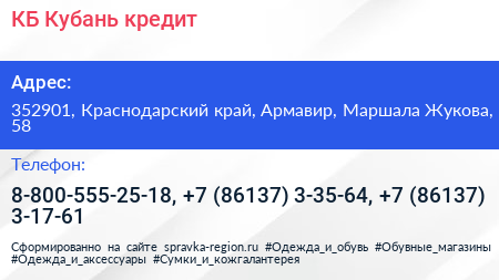 КБ Кубань кредит - визитка