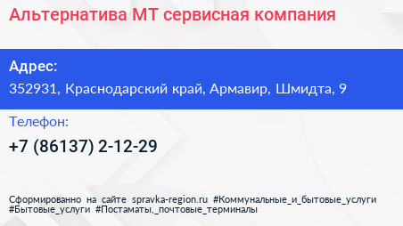 Альтернатива МТ сервисная компания - визитка