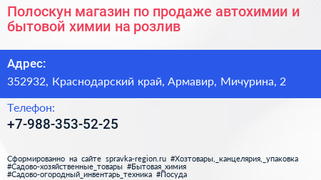 Полоскун магазин по продаже автохимии и бытовой химии на розлив - визитка