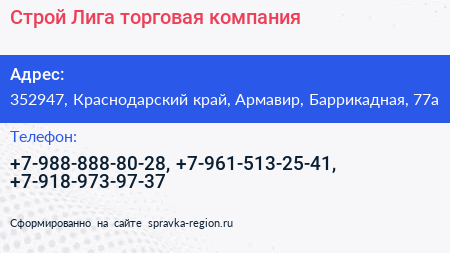 Строй Лига торговая компания - визитка