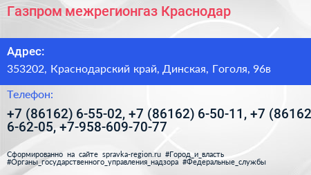 Газпром межрегионгаз Краснодар - визитка