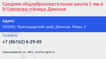 Средняя общеобразовательная школа 2 им А В Суворова станица Динская - визитка