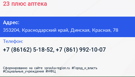 23 плюс аптека - визитка