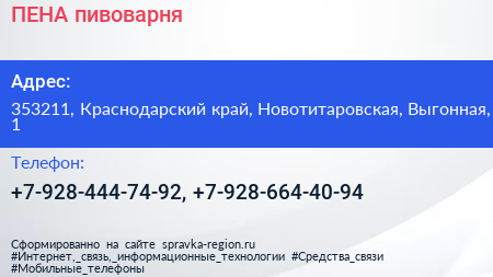 Нажмите, чтобы скачать визитку ПЕНА пивоварня - визитка