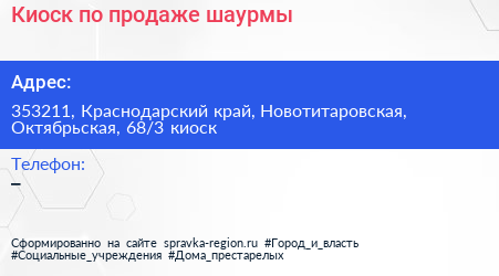 Киоск по продаже шаурмы - визитка