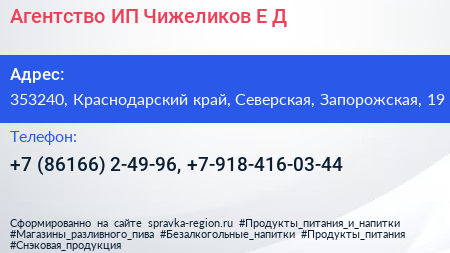 Агентство ИП Чижеликов Е Д  - визитка