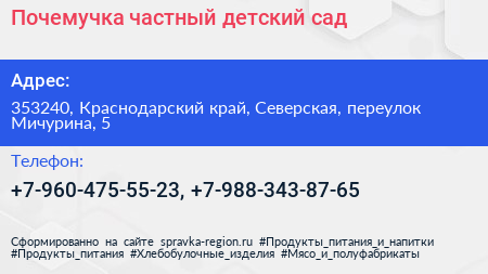 Почемучка частный детский сад - визитка
