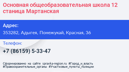 Основная общеобразовательная школа 12 станица Мартанская - визитка