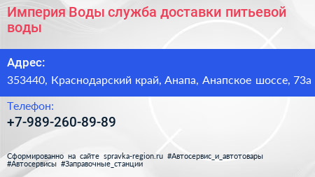 Империя Воды служба доставки питьевой воды - визитка