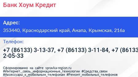 Банк Хоум Кредит - визитка