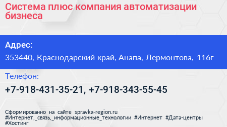 Система плюс компания автоматизации бизнеса - визитка
