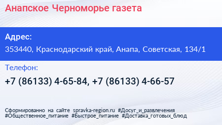 Анапское Черноморье газета - визитка