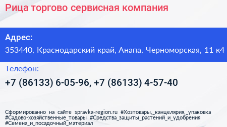 Рица торгово сервисная компания - визитка