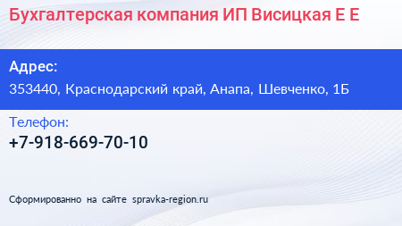 Бухгалтерская компания ИП Висицкая Е Е  - визитка