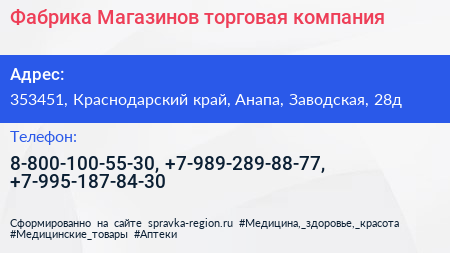 Фабрика Магазинов торговая компания - визитка