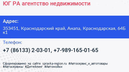 ЮГ РА агентство недвижимости - визитка