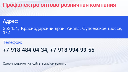 Профэлектро оптово розничная компания - визитка