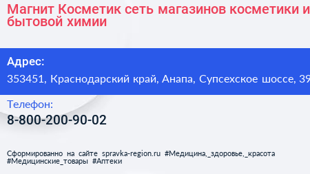 Магнит Косметик сеть магазинов косметики и бытовой химии - визитка