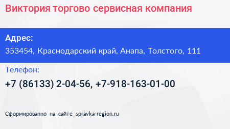 Виктория торгово сервисная компания - визитка