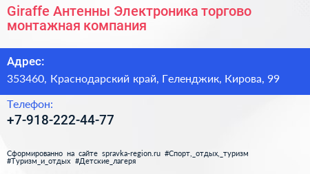 Giraffe Антенны Электроника торгово монтажная компания - визитка