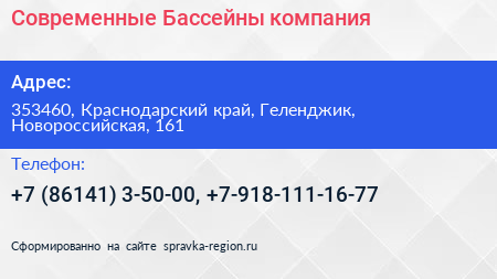 Современные Бассейны компания - визитка