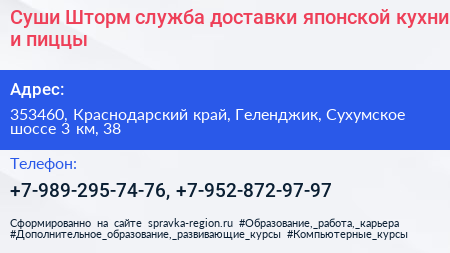 Суши Шторм служба доставки японской кухни и пиццы - визитка
