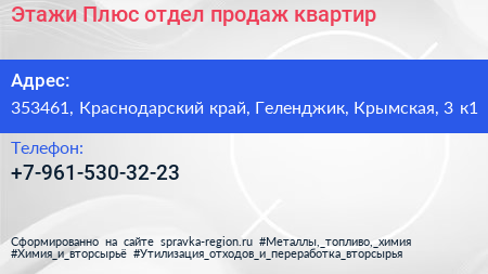 Этажи Плюс отдел продаж квартир - визитка