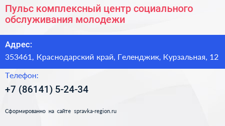 Пульс комплексный центр социального обслуживания молодежи - визитка