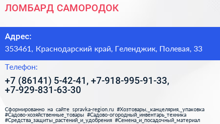 ЛОМБАРД САМОРОДОК - визитка