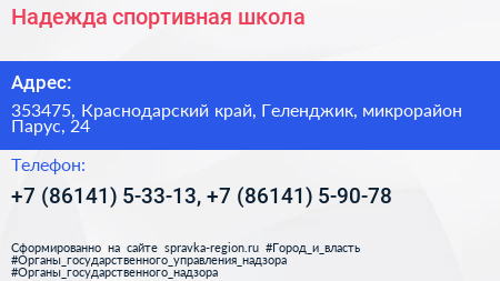 Надежда спортивная школа - визитка